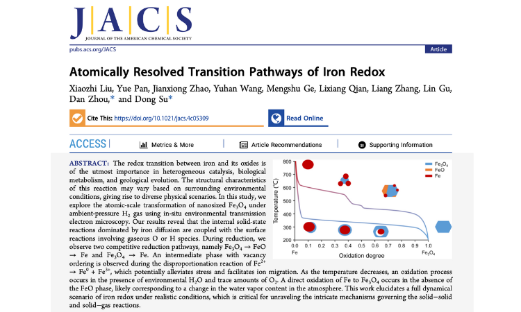 《JACS》|原子尺度解析原位氢气环境中铁的氧化还原相变路径
